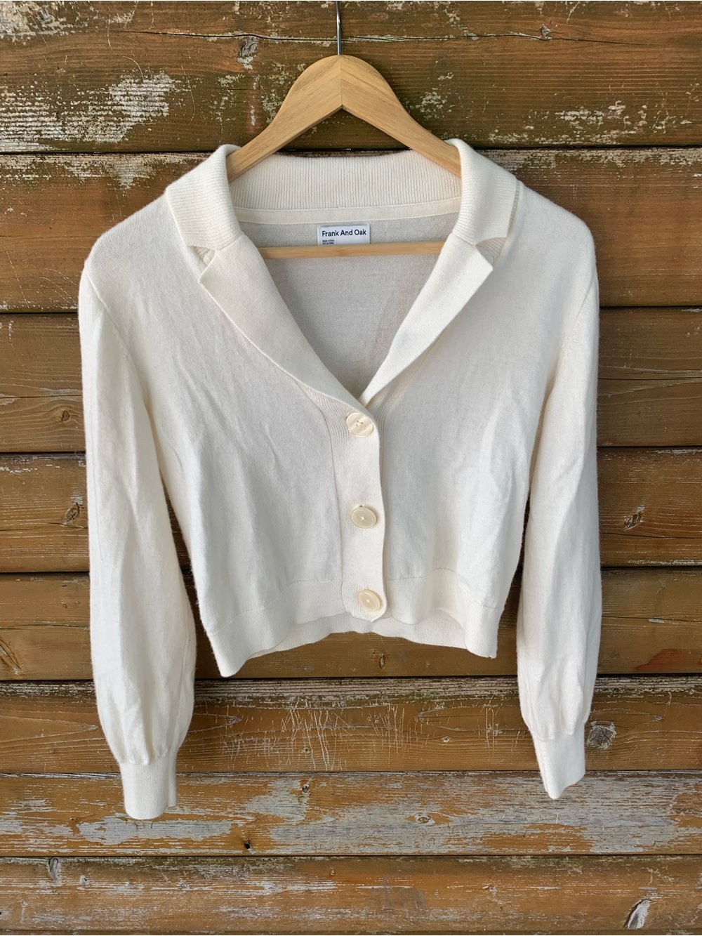 Frank And Oak 100% Merino Wool Collared Cropped Cardigan XS